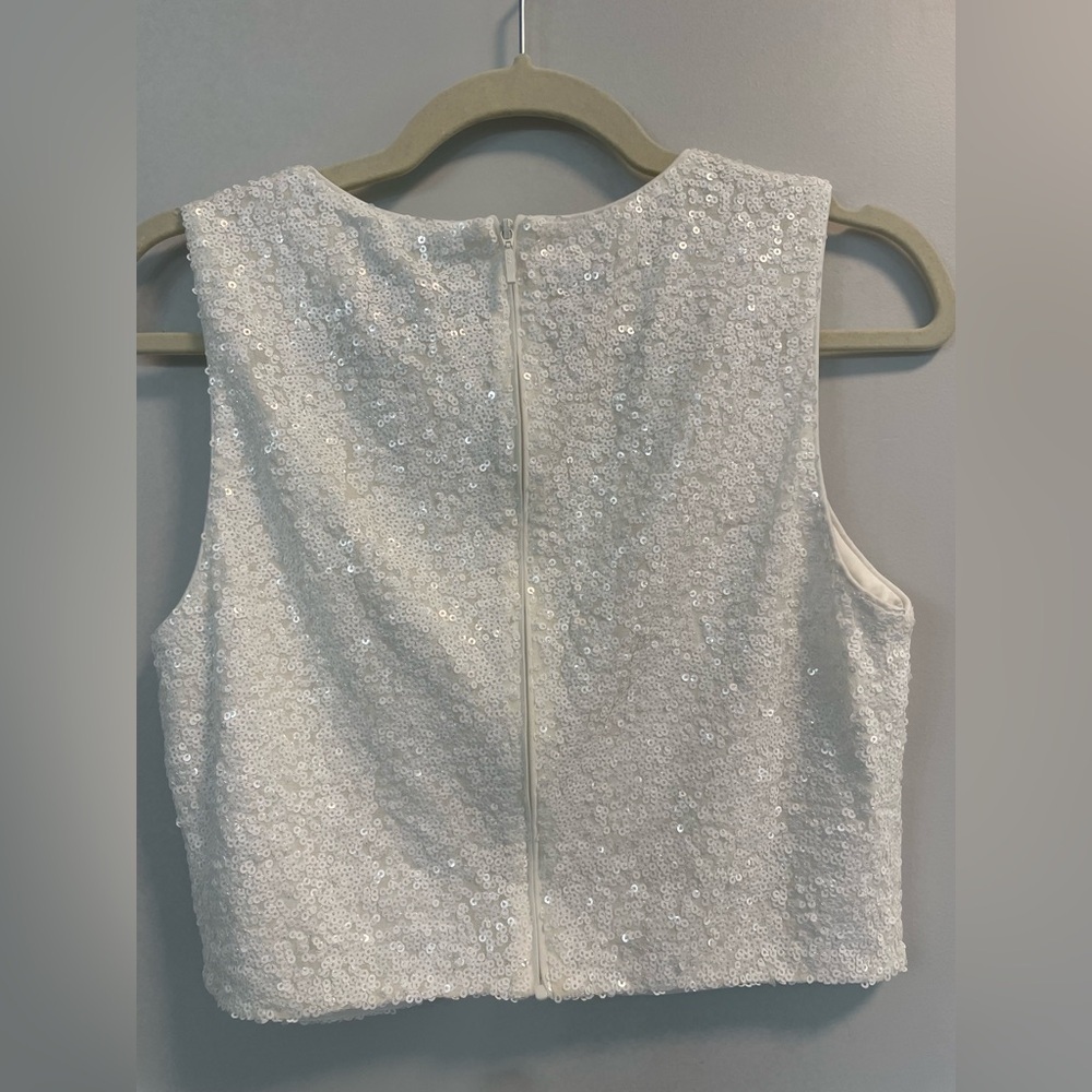 Belle by Badgley Mischka, sz 8, white lines sequined sleeveless bridal crop top - Picture 6 of 8
